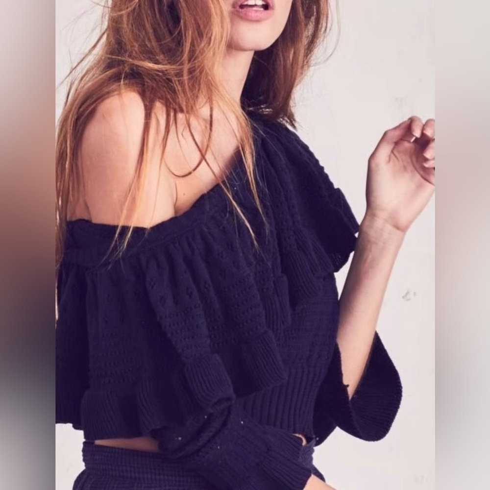 LoveShackFancy Rory Off the Shoulder Knit Ruffle Sweater - Picture 6 of 15
